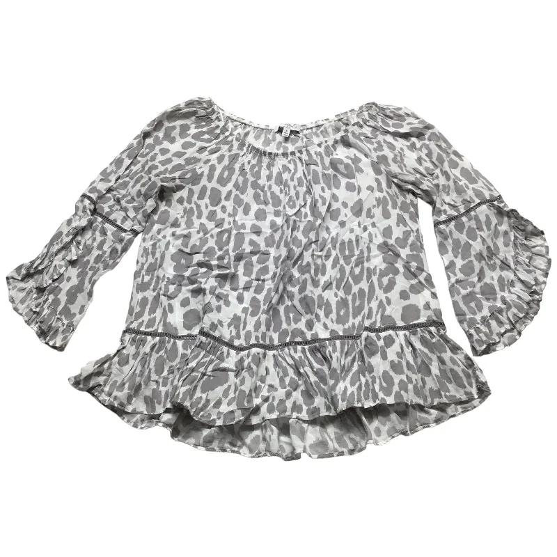 Top Long Sleeve By Fever In Grey & White, Size: S