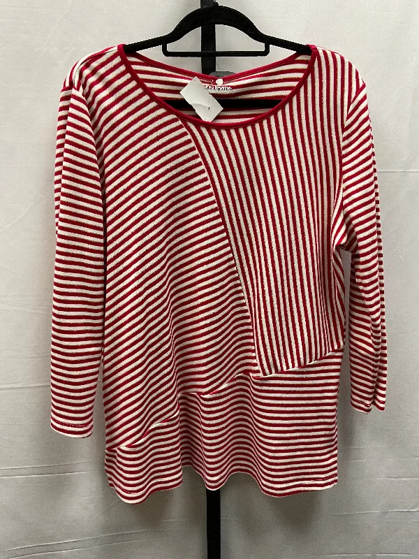 Top Long Sleeve By Kim Rogers In Red & White, Size: L